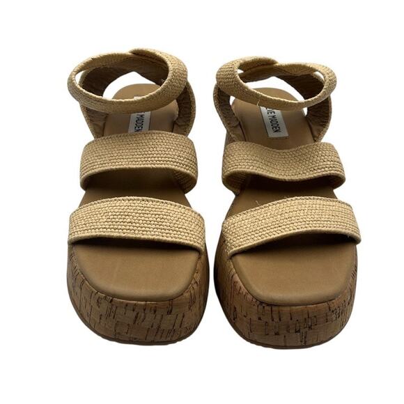 Steve Madden Sashes Cork Ankle Strap Flatform Sandals Raffia Beige Size 6M - Picture 1 of 8